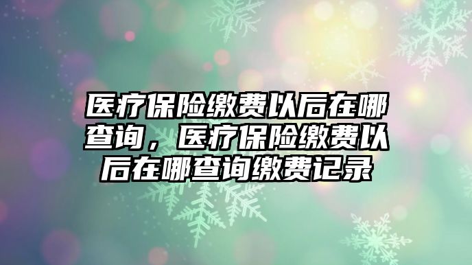 醫(yī)療保險(xiǎn)繳費(fèi)以后在哪查詢，醫(yī)療保險(xiǎn)繳費(fèi)以后在哪查詢繳費(fèi)記錄