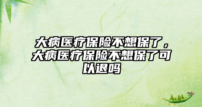 大病醫(yī)療保險不想保了，大病醫(yī)療保險不想保了可以退嗎